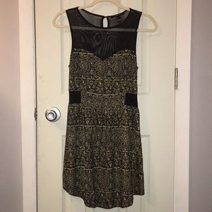Gold & Black Aztec Vibes, Mesh Cut-Out Mini Dress